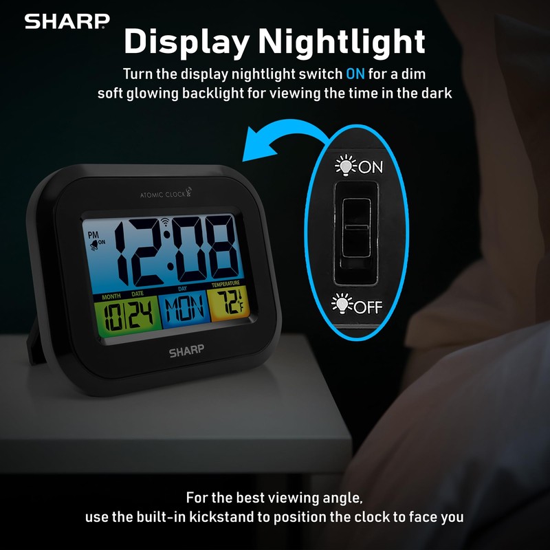 Digital Alarm Clock with LCD Display – Always-On Backlight, Adjustable