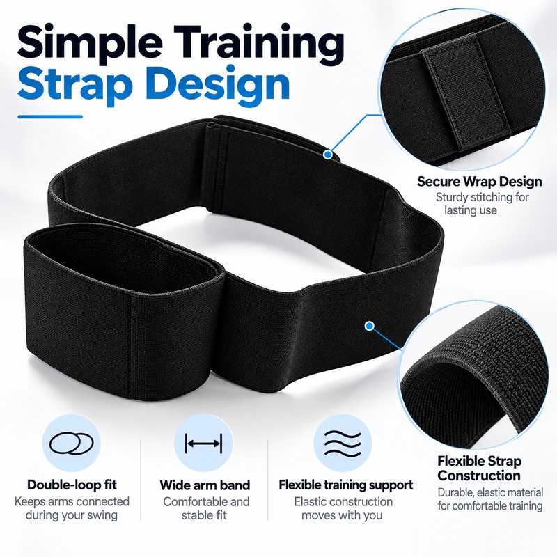 Golf Swing Arm Strap for Beginner Practice – Black Double-Ring