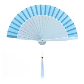 MAPIMANIA - Small compartments for handbag with protective cover made of silk and hand-painted wood, light blue, foldable wedding fan, Spanish fan, Japanese fan