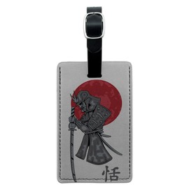 Graphics & More Samurai and Red Moon-Japanese Asian Sword Leather Luggage Id Tag Suitcase, Black
