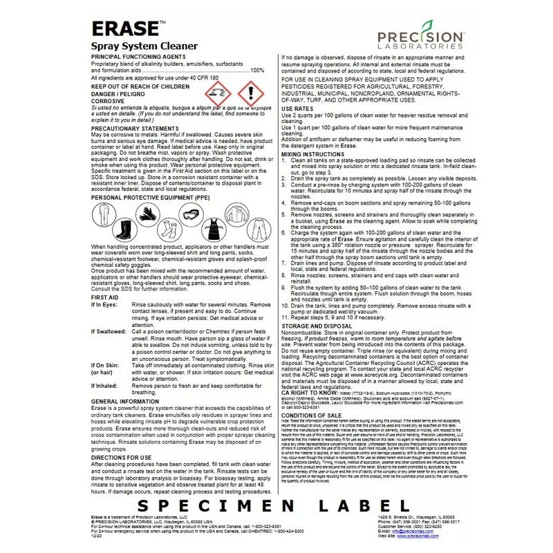 Precision Labs Erase (32 fl. oz. / 1 Quart) Chemical