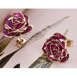Unbranded Purple 24K Gold Dipped Real Forever Rose Petals Stud Earrings