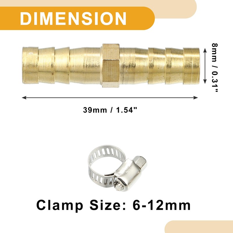 Partuto 1 Set 8mm Universal Barb Hose Fitting with Clamps