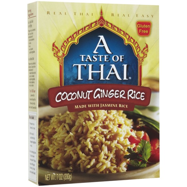 A Taste of Thai Coconut Ginger Rice - 7oz Single Pack Heat & Eat Instant Jasmine Rice Flavored with Classic Thai Spices | Gluten-free | Ideal Vegan Meal | Perfect Side for Chicken Fish & Meat Entrees
