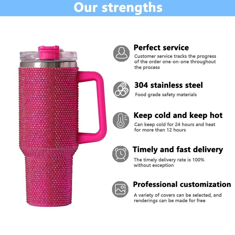 40 OZ Rhinestones Bling Food Grade Hydration Bottle 40 OZ