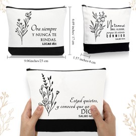 Huhumy 10Pcs Christian Gifts for Women Religious Cosmetic Bags Inspirational Bible Verse Pencil Pouch Canvas Makeup Bags Bulk with Zipper for Mother Sister Church Favors(Black,White,Spanish)