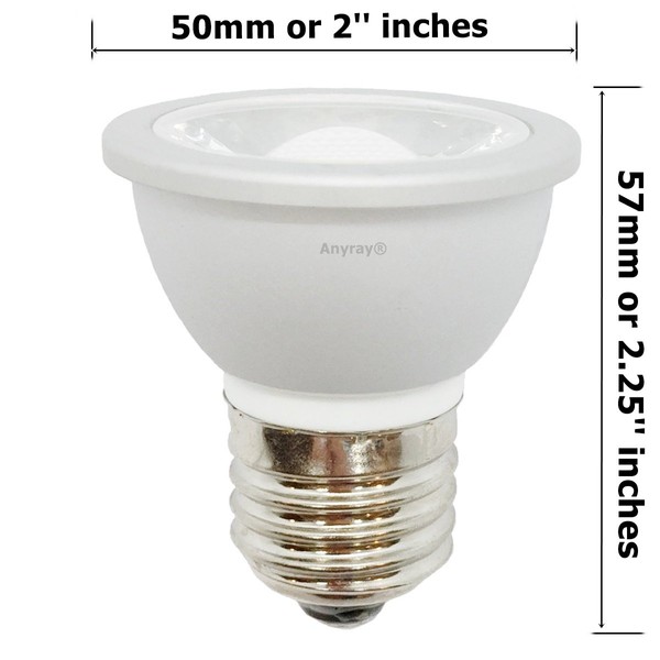 Anyray 2-LED Light Bulbs HR16 120V E27 MR-16 JDR C Hood Lamp Short Neck E26 (Cool White)