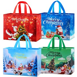 VESFASOV 12 Packs Large Christmas Gift Bags, Non-Woven Reusable Tote Bags with Handles for Xmas Party Favors Supplies Wrapping Shopping, 13"×10"×6.7"