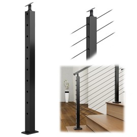 Muzata Black Stair Cable Railing Post 36 Inch for 25-35 Degrees Stair 36"x2"x2" Surface Mount T304 Stainless Steel Cable Railing System Kit Indoor Outdoor with Paper User Guide PS01 BA4S