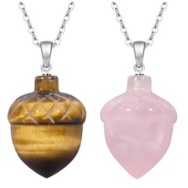 mookaitedecor 2pcs Tigers Eye Necklace Rose Quartz Necklace Crystal Hazelnut Pendant Necklace for Women Men, Natural Semi Precious Stone Necklace Reiki Healing Crystal Necklace Unique Jewellery Gift