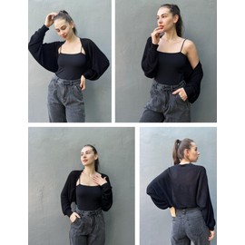 HOTOUCH Cardigans for Women UK Shrug Cardigan Women Short Long Sleeve Batwing Open Front Lightweight Casual Loose Knit Jumper Tops for Dress Evening Wedding Black XL