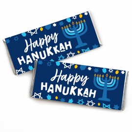 Big Dot of Happiness Hanukkah Menorah - Candy Bar Wrapper Chanukah Holiday Party Favors - Set of 24