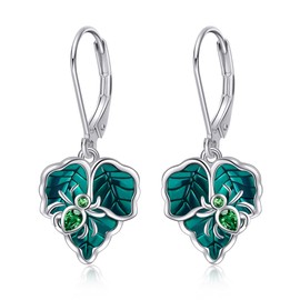 URONE Ladybird/Dragonfly/Snail/Spider/Frog Earrings 925 Sterling Silver Green Leaf Earrings Jewellery Gifts for Women, Sterling Silver, No Gemstone