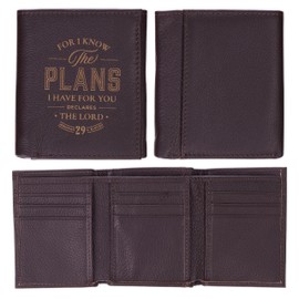 Christian Art Gifts Premium Genuine Full Grain Leather Inspirational Scripture Wallet for Men: Know the Plans Encouraging Bible Verse, Tri-fold, RFID Protection, Pockets, 9 Card & ID Slots, Dark Brown
