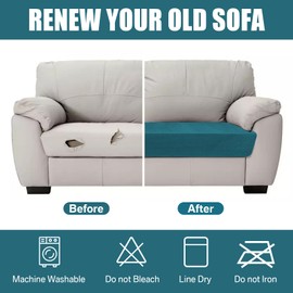 Teynewer Sofa Seat Cushion Cover, Sofa Cushion Slipcovers Stretch Velvet, Universal Non-Slip Couch Cushion Covers Replacement for Individual Cushion with Elastic Bottom (1 Seater, Green)