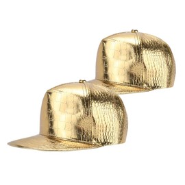 2Pack Hip Hop Gold Hat Rock Flat Brim Bill Hats Adjustable Funny Snapback Hat for Men and Women, Gold, 6 5/8-7 1/4