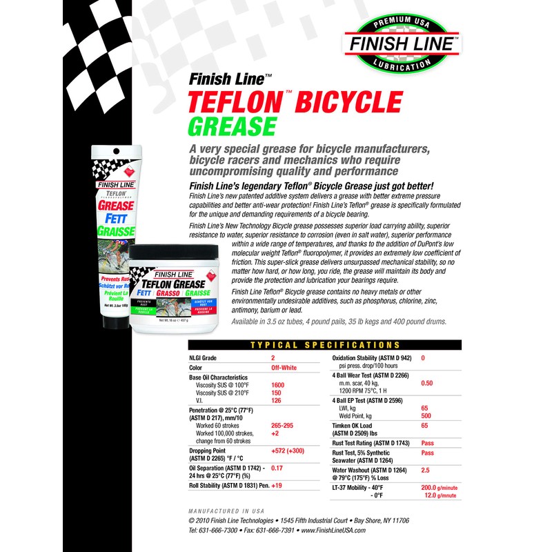 Finish Line Premium Grease made with Teflon Fluoropolymer, 1 pound