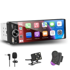 Single Din Car Radio, Touchscreen Car Stereo for Wireless and Wired Apple Carplay,Android Auto, Radio para Carro with FM/USB/Mirror Link/Rear Camera/Car Steering Wheel Controller/Mirophone/Type-c/Aux