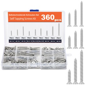 Flintronic Wood Screw, 360pcs Countersunk Self Tapping Screws Assortment, Mounting Screws, Screw Assortment Kit, M3 M3.5 M4 M8 for DIY, Furniture, Repairs, Various Woodworking Projects
