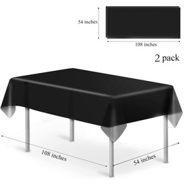 2Pcs 137*274cm Black Disposable TableCloth Tablecovers,Christmas Black Table Cloth Rectangular Dining Table Cover Plastic Black Table Cloth Party for Picnic,Birthday,Christmas Party Decorations