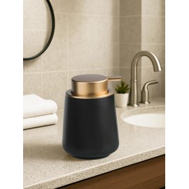 Matte Ceramic Soap Dispenser Black with Easy Press Pump, 13oz Hand Dish Liquid Lotion Soap Dispenser with Plastic Pump Gold for Kitchen Bathroom Countertop (Black)