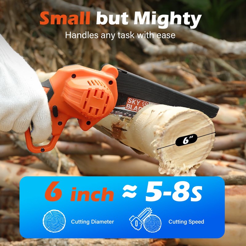 SkyBlade 6 Inch Mini Chainsaw Cordless, Portable Electric Chainsaw, for