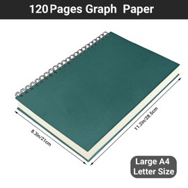 Yarotm A4 Squared Notebook - 21x28.5cm Spiral Notebook A4-100GSM Grid 5mm Paper Notepad - Wirebound Notebooks A4 Hardcover - 240 Pages Journal Writing Pads Diaries Writing, Dark Green