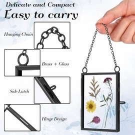 Landhoow 8 Pcs Double Glass Frame for Pressed Dried Flowers 3.5 x 2.5 Inch, Hanging Floating Picture Frames Metal Plant Vertical Photo Display Decor Christmas Tree Ornaments(Black)