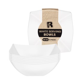 R-kay 6 Pack Square Plastic Serving Bowls - White Plastic bowls 16 Oz - Disposable Serving Bowls - Premium white Bowls Disposable Heavy Duty For Weddings Catering And Birthday parties
