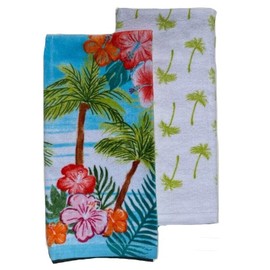 Celebrate Summer Tropical Paradise Kitchen Terry Tea Towels Set of 2 100% Cotton