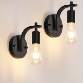 Gbood 2 Pack Black Industrial Wall Lights, Vintage E27 Wall Lamps, Wall Sconce Lights Metal for Bedroom Living Room Kitchen Hallway (E27 Socket, Bulb Not Included)
