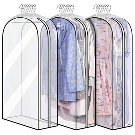 3 Pcs Clothing Dust Covers with Full Zipper, Transparent Plastic Garment Bags, Durable & Stylish Wardrobe Clothes Protector, Suitable for Closet Storage, Protect Clothes, Suits, Dresses & More