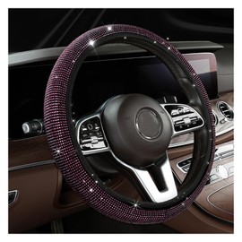 Dickno Bling Steering Wheel Cover, 15 Inch Crystal Diamond Car Steering Wheel Protector for Women Girls, Sparkling Anti-Slip Steering Wheel Decor Accessories for Most Vehicles (Pink)