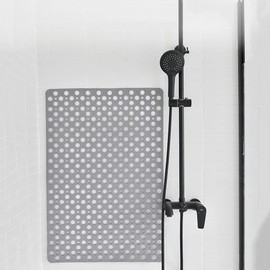 Bathtub Shower Mat Non-Slip with Suction Cups & Drain Holes Bath Mat Machine Washable Bathroom Rug for Elderly 17" x 29.5" (White)