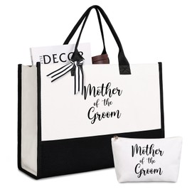 Lamyba Regalos para la madre del novio, bolsa de mano con bolsa de maquillaje, regalos de despedida de soltera, blanco y negro