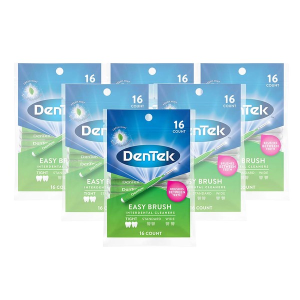 DenTek Easy Brush Interdental Cleaners | Brushes Between Teeth | Tight Teeth | Mint Flavor | 16 Count | Pack of 6
