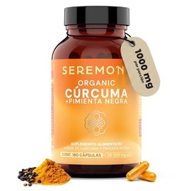SEREMONY | Cúrcuma Orgánica con Pimienta Negra - 180 Cápsulas Veganas - Suplementos Alimenticios Naturales - 1000 mg de Cúrcuma con Pimienta En Polvo - Sin Aditivos - Suministro Para 3 meses