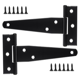 4 Inch Heavy Duty T Hinge Tee Hinge T-Strap Shed Door Hinges 2 Pcs Black Barn Door Gate Hinges with Screws T Strap Tee Hing for Wooden Fences Yard Patio Gate Wrought Hardware