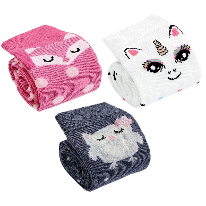 TupTam Girls' Knee-Length Socks, Patterned, Pack of 3, Colour mix