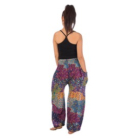 LOFBAZ Harem Pants for Women Yoga Boho Hippie Clothing Palazzo Bohemian Beach Maternity Pajama Indian Gypsy Travel Clothes Peacock 1 Purple M