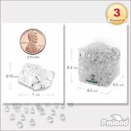 PMLAND Clear Fake Ice Rocks - 550 Pcs Large Acrylic Gems Crushed Plastic Diamonds (3 Lbs /2.25 Quarts Bulk) Vase Filler for Centerpiece Wedding Theme Decor Aquarium Party Holiday Table Scatter