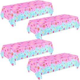 Fanfanwin 4 Pieces Candyland Plastic Tablecloth Candyland Party Decorations Candyland Table Cover Colorful Lollipop Table Covers for Candy Land Birthday Baby Shower Party Supplies