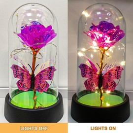 JZILU Forever Rose for Women Mom Wife,Mothers Day Forever Rose Gift Ideas,Galaxy Rose Flower Light Up in Glass Dome, Eternal Roses Birthday Butterfly Gifts for Women