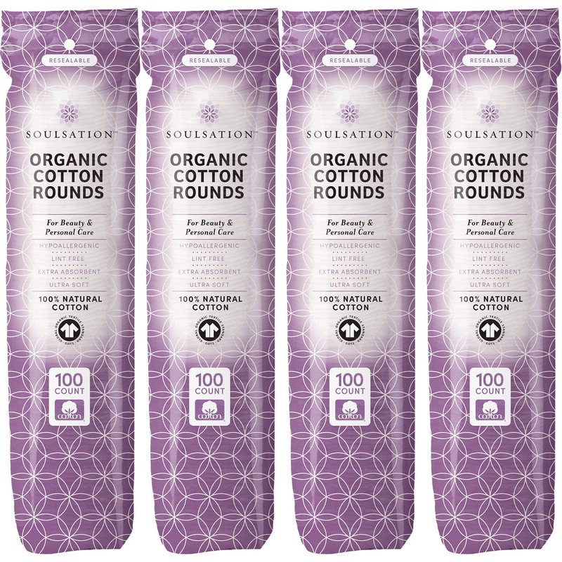 SoulSation Organic Cotton Rounds, 400 Count - Makeup Remover Pads