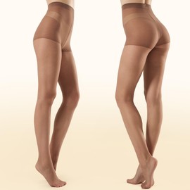 MANZI 6 Pairs Black Pantyhose for Women 20 Denier High Waist Sheer Tights(Brown, Large)