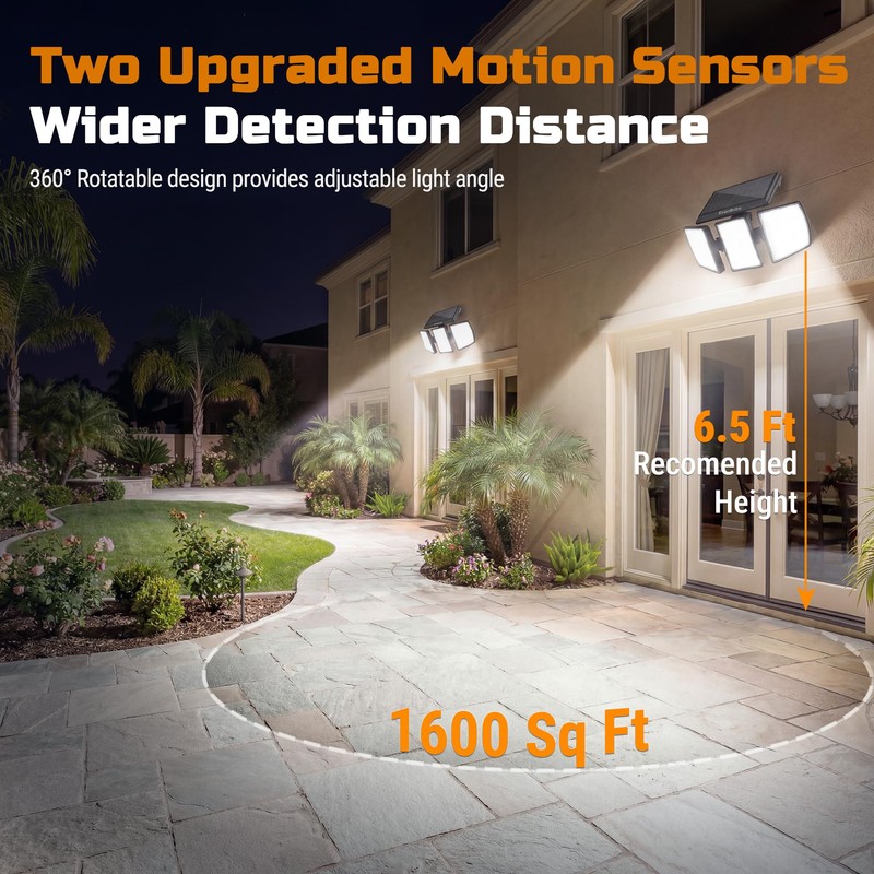 EverBrite 2PK Solar Motion Sensor Lights, 3 Heads, IP65 Waterproof