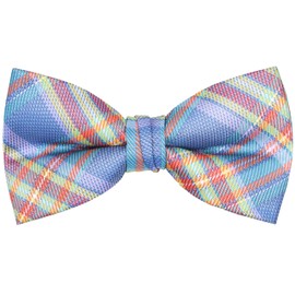 OCIA Mens Plaid Pattern Bow Tie Pre-Tied Bowtie for Men and Boys Blue Orange Yellow