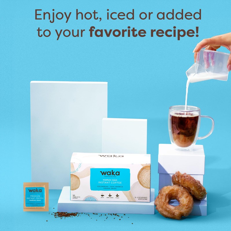 Waka Instant Coffee, Medium Roast - 100% Arabica Colombian Beans,