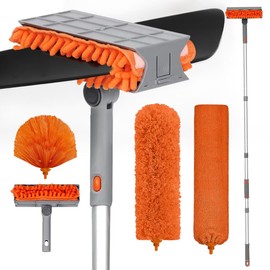 Ceiling Fan Cleaner Duster with 72‘’ Extendable Long Handle Cleaning Duster Kit, Reusable Chenille & Microfiber Mop Head for High Ceiling Fan Blade Wall Blinds Cobweb