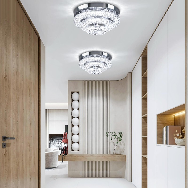 Cainjiazh 11.8" Modern Crystal Chandeliers LED Crystal Ceiling Light Fixture